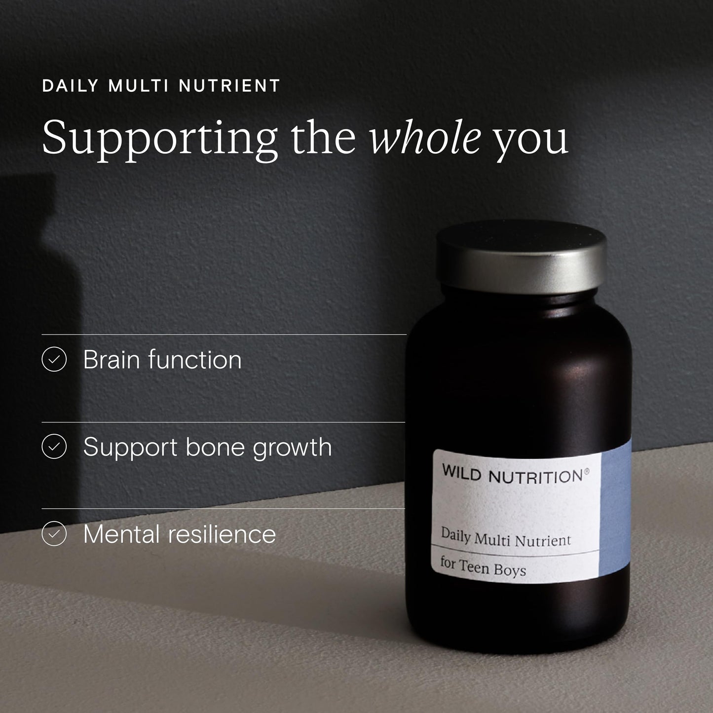 Wild Nutrition Food-Grown® Daily Multi for Teen Boys, Natural & Ethical Multivitamin Kids Vitamins with Vitamin B, Vitamin D - Optimal Health for Teen Boys - 60 Capsules