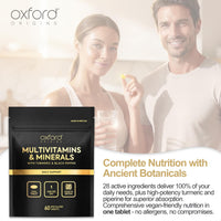 Oxford Origins Award Winning Multivitamins and Minerals Boosted with Turmeric | Made in The UK | Vegan Multivitamin Tablets for Women & Men | 100% NRV Multivitamin with 28 Key Nutrients (180 Count)