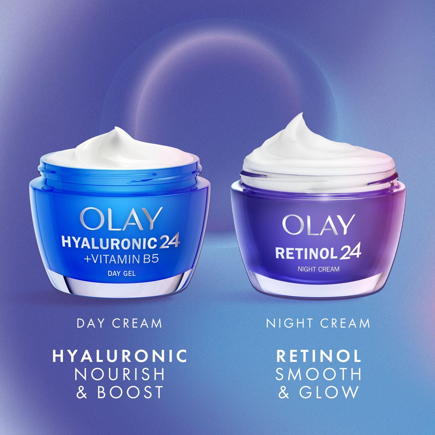 Olay Skincare Set: Hyaluronic Acid Face Moisturiser + Retinol 24 Night Cream, Skin Care for Women with Niacinamide, for Smooth & Hydrated Skin