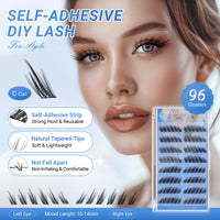 NAGARAKU Pre Glued Cluster Lashes 96 Pcs No Glue Needed Press-on Pre-bond Eyelashes Reusable Self Adhesive DIY Lashes Fox Style (SA-10,0.07mm C Curl 10-14mm)