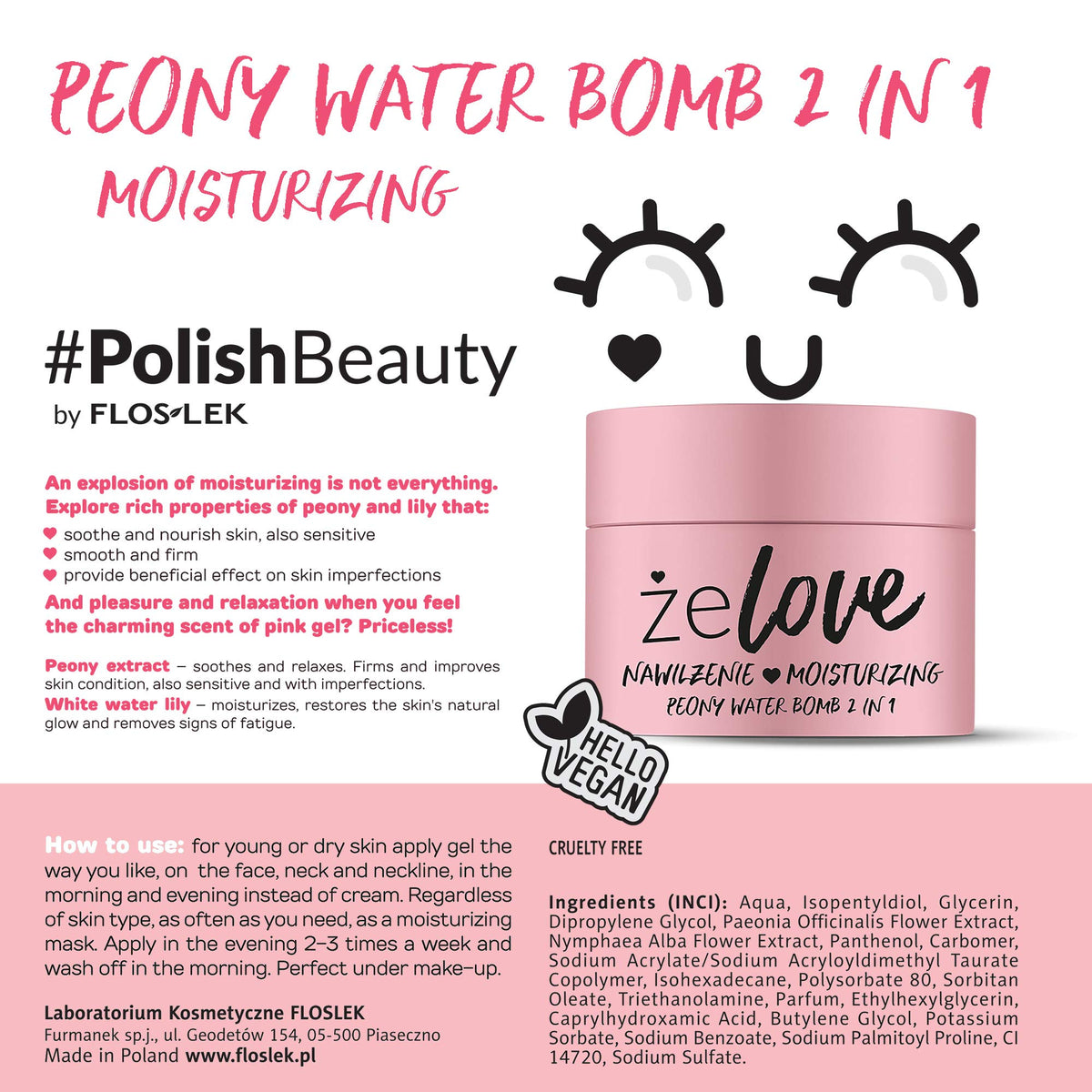 FLOSLEK Peony Water Aqua Bomb Face Cream | 50ml | Hydro Boost Soothing Gel | Contains White Water Lily | Liquid Moisturizer for Dry & Sensitive Skin | Cruelty-Free & Vegan