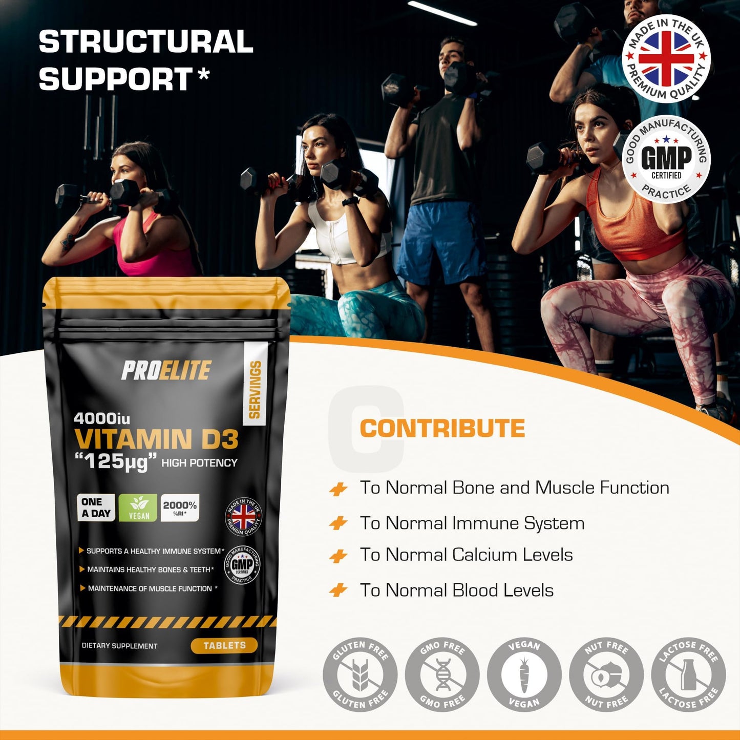 Vitamin D3 4000 iu 90 Vegan Tablets - 3 Months Supply | High Strength Vitamin D Supplement for Immune System, Bone & Muscle Support | Made in UK & Gluten Free by PROELITE