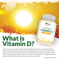 Nu U Nutrition - Vitamin D 4000IU - 365 Softgel Capsules not Tablets - 1 Year Supply - Quadruple Strength - Easy to Swallow - Cholecalciferol Form Vitamin D3 Supplement - Made in the UK