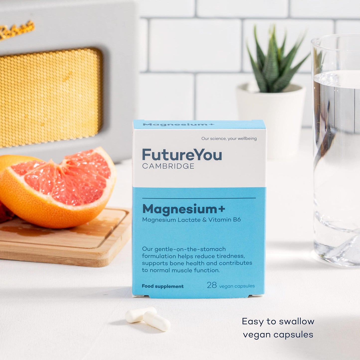 Magnesium+ 575mg Supplement – 28 High Strength Magnesium Capsules – Magnesium Lactate & Vitamin B6 Health Supplements to Reduce Tiredness & Support Bone Health – Supplements by FutureYou Cambridge