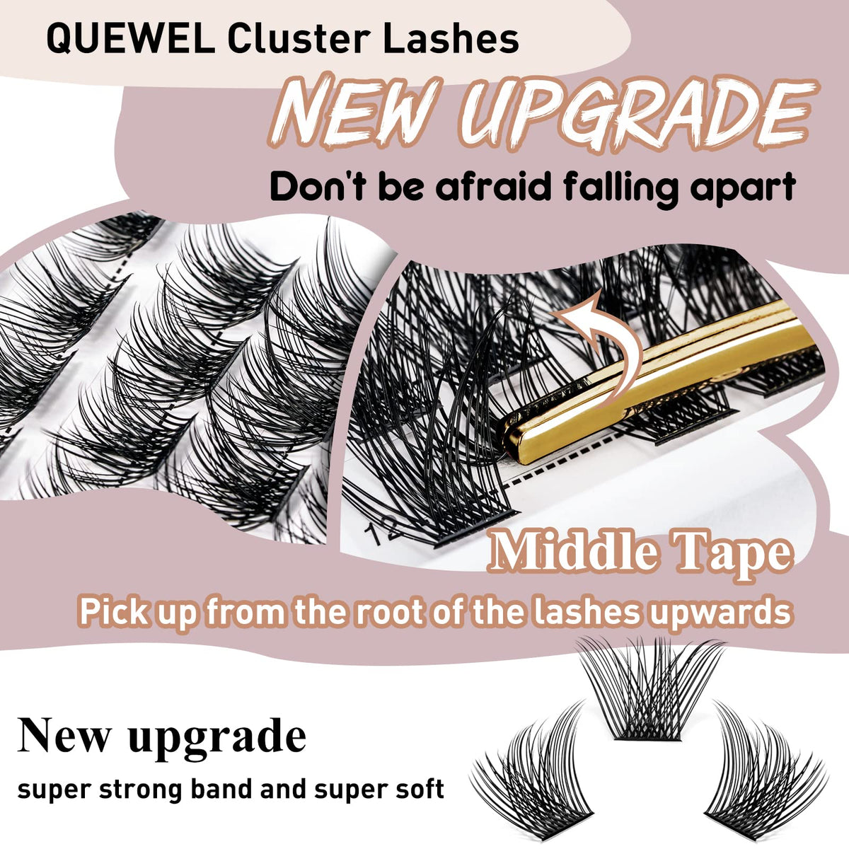 Cluster Lashes 72 Pcs QUEWEL Wide Stem Individual Lashes C/D Curl 8-16mm Length DIY Eyelash Extension False Eyelashes Soft for Personal Makeup Use at Home (natural03-C-14)