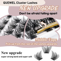 Cluster Lashes 72 Pcs QUEWEL Wide Stem Individual Lashes C/D Curl 8-16mm Length DIY Eyelash Extension False Eyelashes Soft for Personal Makeup Use at Home (natural03-C-14)