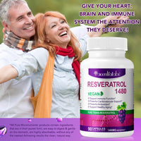 Resveratrol Supplement 1480mg, 90 Capsules High-Potency Trans-Resveratrol Supplement for Heart, Skin, and Anti-Aging Antioxidant