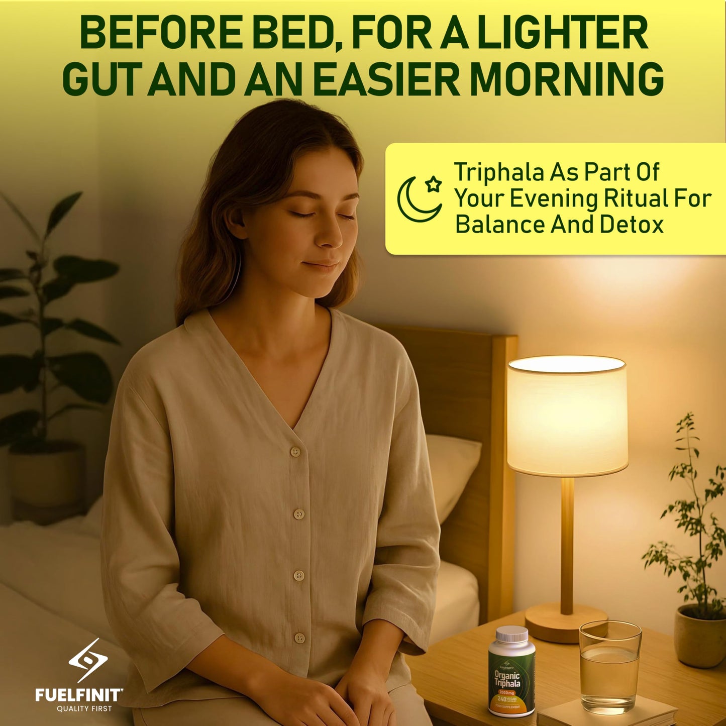 Triphala Powder Organic Capsules - 2000 mg - 240 Capsules - Pure Whole Fruit Triphala Organic Capsule - Natural Constipation Relief & Digestion Support - FuelFinity® - Clean Ayurvedic Detox Vegan