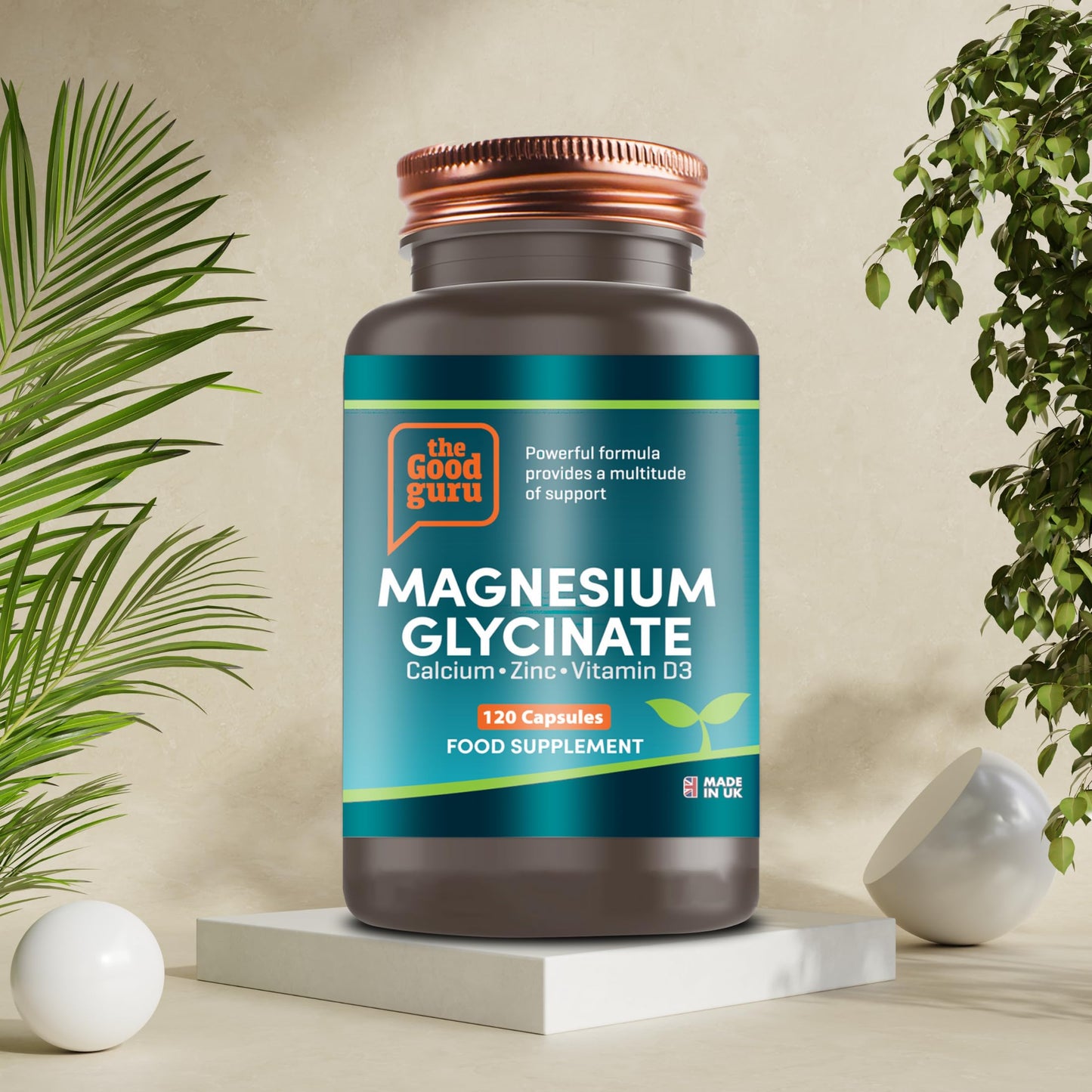 The Good Guru Magnesium Glycinate + Calcium + Zinc + Vitamin D3 1000iu Capsule Supplement - 300mg Magnesium | 120 Capsule for Ultimate Bone and Joint Health Complex