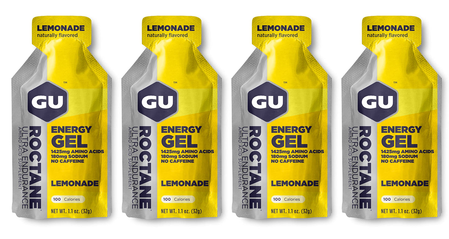 GU Gu Energy Roctane Energy Running Gels - 4 Gel Taster Pack - Sports Energy Gels For Running, Cycling, Triathlon (4 x 32g Sachets) (Lemonade)