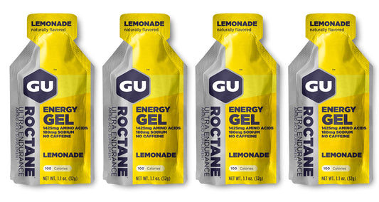 GU Gu Energy Roctane Energy Running Gels - 4 Gel Taster Pack - Sports Energy Gels For Running, Cycling, Triathlon (4 x 32g Sachets) (Lemonade)