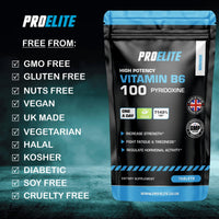 Vitamin B6 100mg - 120 Vegan Tablets 7000% Nrv Dose High Strength | B6 Vitamins Contributes to Healthy Metabolism, Reduction of Tiredness, Normal Immune & Nervous System Function by PROELITE