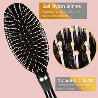 Hair Brush, Sosoon Boar Bristle Hair Brushes for Women Men Kids Thick Curly Dry Wet Hair, Smoothing Detangling Hairbrush Adds Shine and Improves Hair Texture with Hair Comb (Black)