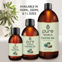 Pure World Natural Castor Oil 100ml. Cold & Freshly Pressed 100% Pure and Undiluted Hexane Free for Eyebrows, Nails, Beard, Hair, Eyelash Growth Cruelty Free Food Grade