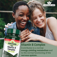 Natures Aid Vitamin B Complex - 180 Tablets - Complete B1 B2 B3 B5 B6 & Vitamin B12 Supplement Support for Energy Tiredness Fatigue Metabolism Function - Vegan Not Gummies or Capsules 6 Months Supply