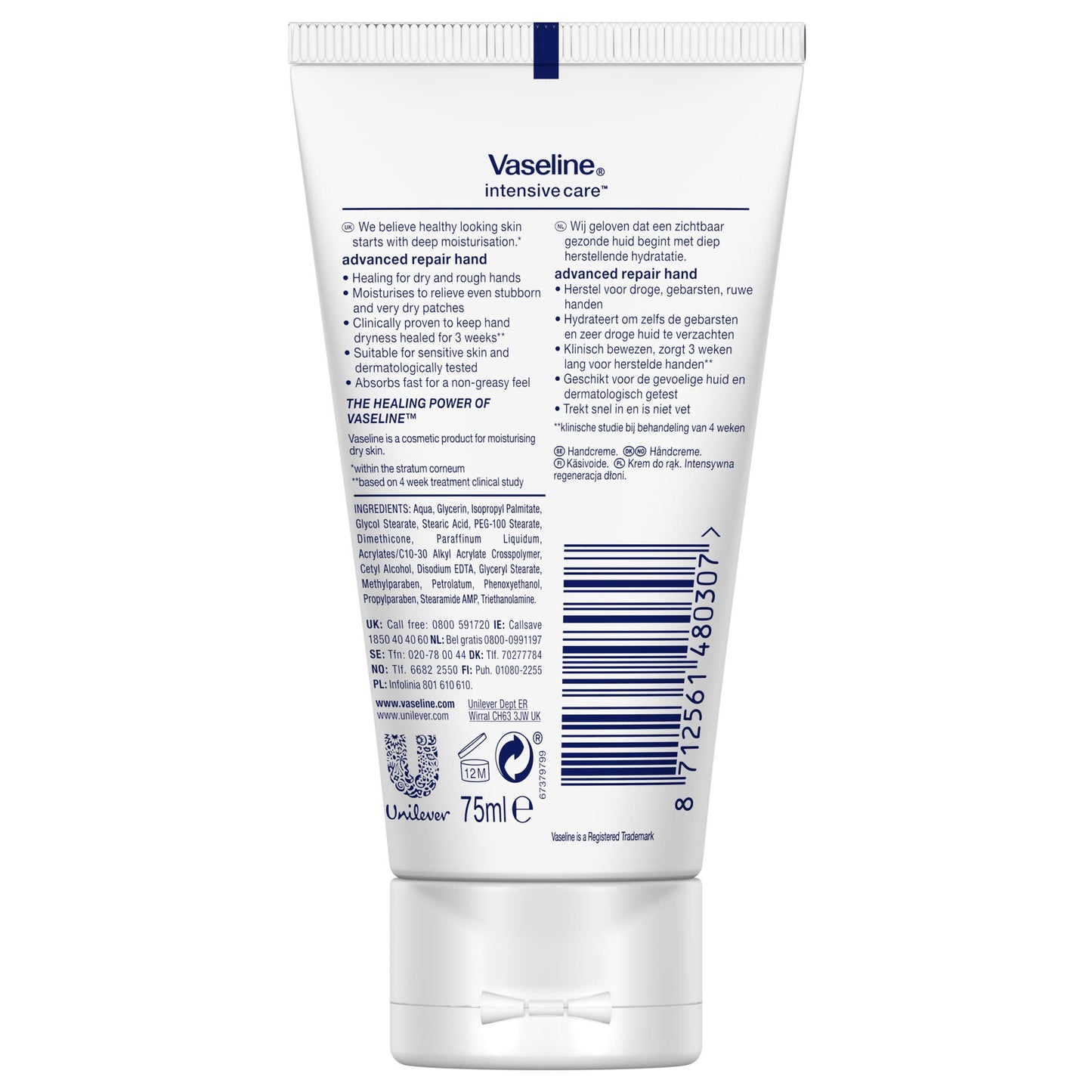 Vaseline Intensive Care Advanced Repair Hand Cream, fragrance free, 75ml