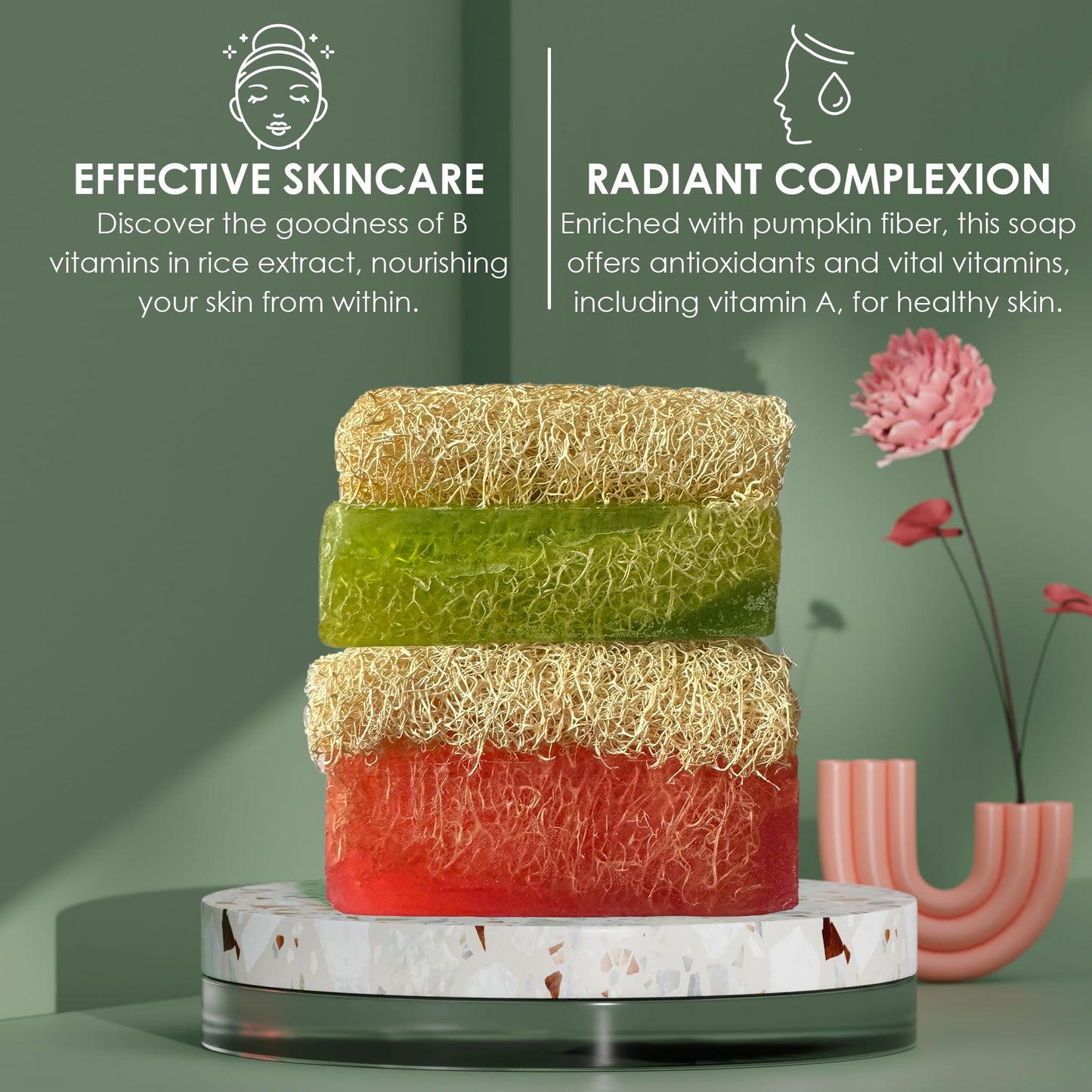 STORELUXY 130gr Aloe Vera Soap Bar With Pumpkin Fiber Natural Handmade Loofah | Oil Balance, Reduces Dryness, Collagen, Cures Blackheads and Acne, Vitamins C and E, Anti Ageing Skincare