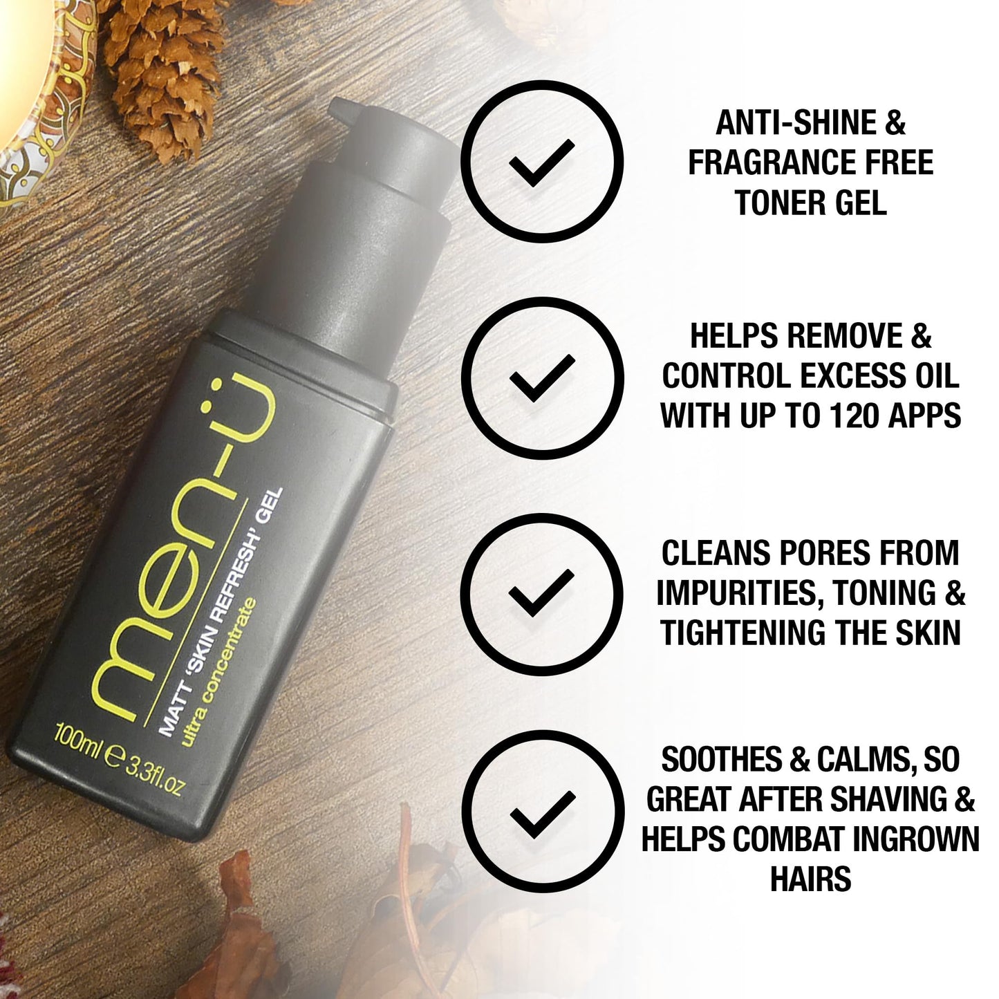 men-ü men-u FACIAL TONER GEL (MATT 'SKIN REFRESH' GEL) for Men 100ml REFILL, up to 120 apps, Men’s High-Performance, Long Lasting Oily Skin Cleanser, Ultra-Concentrate, Vegan, Anti-Shine - REFILL