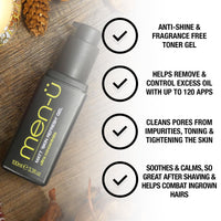 men-ü men-u FACIAL TONER GEL (MATT 'SKIN REFRESH' GEL) for Men 100ml REFILL, up to 120 apps, Men’s High-Performance, Long Lasting Oily Skin Cleanser, Ultra-Concentrate, Vegan, Anti-Shine - REFILL