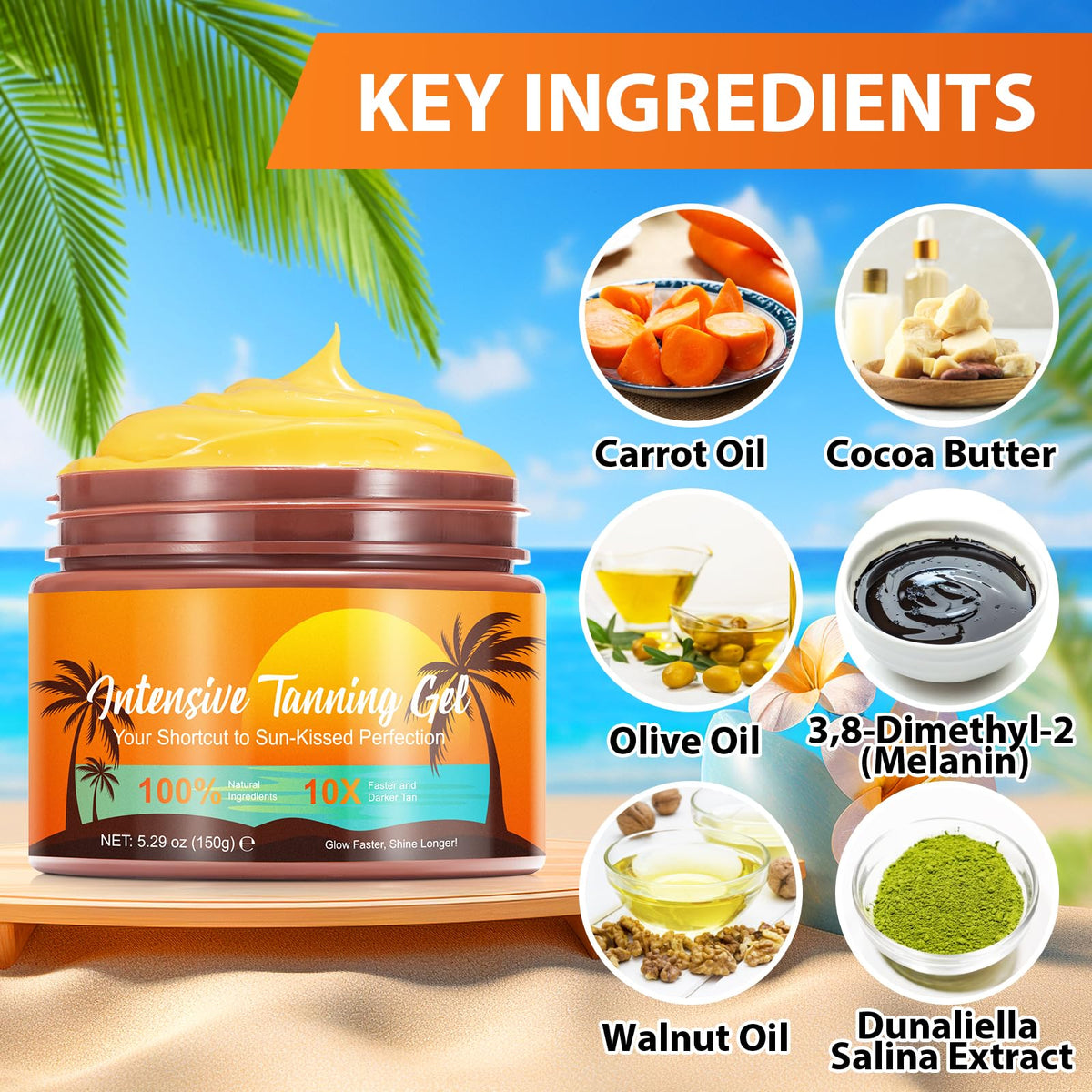 LEISGOTO Sunbed Tanning Accelerator, Premium Tan Accelerator Cream - for Sunbeds & Outdoor Sun, with Carrot Tanning Cream, Achieve a Natural Tan Skin - 150g