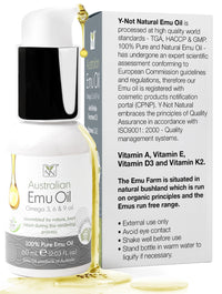 Y Not Natural Emu Oil for Skin & Hair - Scalp, Nails, Hair, Face and Body Oil Infused with Omega 3, 6, 9, Vitamins, & Minerals - 60mL Unscented Body & Face Serum for Fine Lines, Stretch Marks, Dry Lips & Cuticles