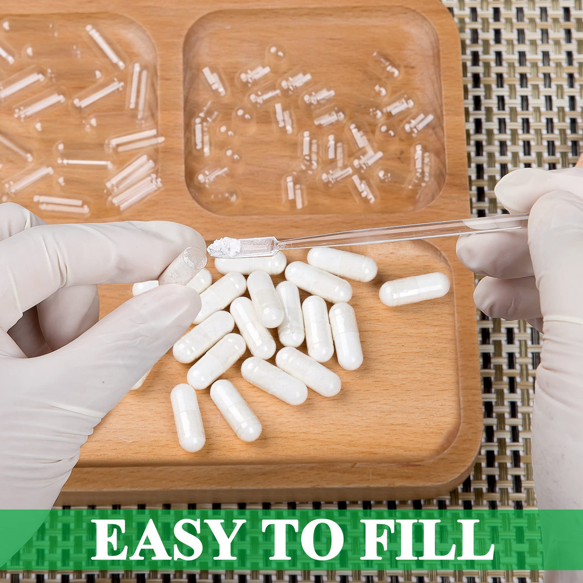 wananfu WANANFU Size 0 Empty Capsules Vegetarian (100 Count) Bundle with Micro Lab Spoon with Powder Tamper, Compatible with Capsule Filling Machine