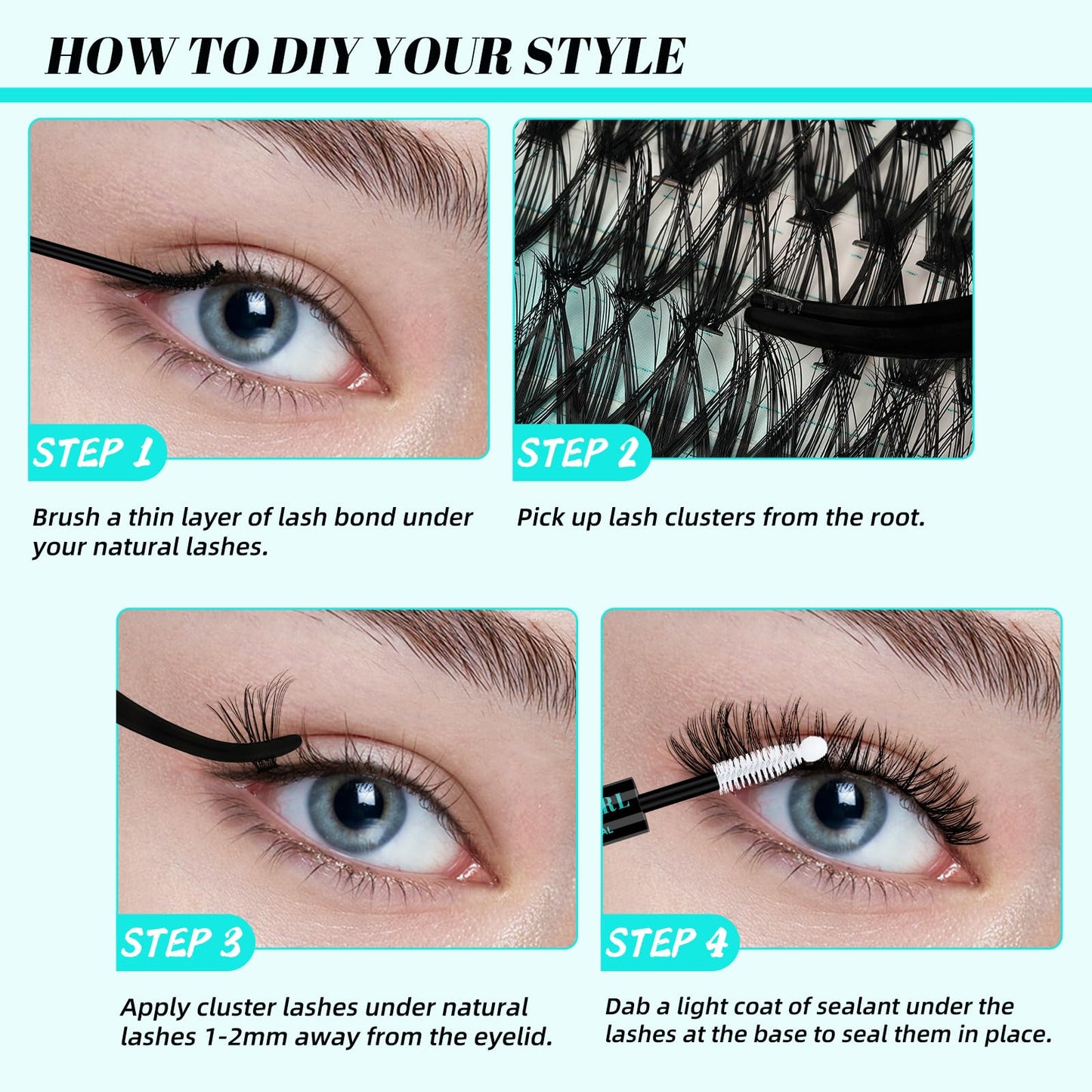 AMZGIRL LASH Lash Extension Kit 320Pcs,DIY Individual Lashes Clusters Kit,Lash Bond And Seal,Lash Remover For Eyelashes Extensions,Lash Applicator Tool For False Eyelash Cluster Kit At Home(3040D,D-Mix9-16mm Kit)