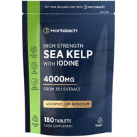 Horbäach Sea Kelp Tablets 4000mg | Natural Source of Iodine | 3 Months Supply | High Strength Kelp Extract | 180 Vegan Tablets | by Horbaach