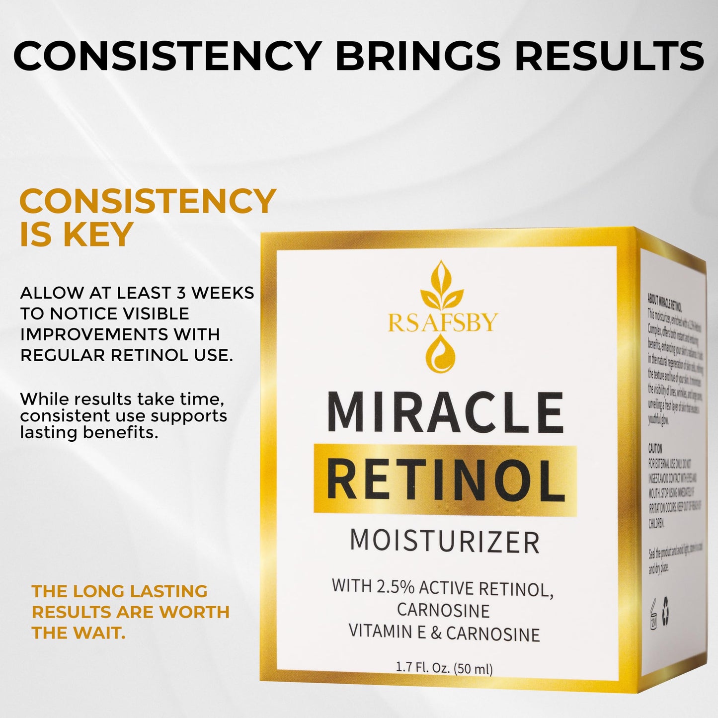 RSAFSBY Miracle Retinol Moisturizer – 2.5% Active Retinol, Vitamin E & Carnosine – Anti-Aging Face Cream for Fine Lines, Wrinkles & Dark Spots – Day & Night Hydrating Cream – 50ml