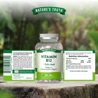Nature's Truth Vitamin B12 with Folic Acid - 60 Vegan Tablets - Fatigue and Immune System Support