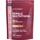 Horbäach Womens Multivitamins and Minerals with Marine Collagen & Hyaluronic Acid | 31 Essential Vitamins, Minerals, & Botanicals with Cranberry, Iron, Biotin, B6 & More | 120 Tablets | by Horbaach