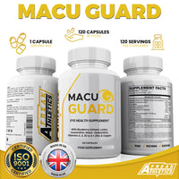 MacuGuard+ Eye Supplement - 120 Capsules - Zeaxanthin, Meso Zeaxanthin, Lutein, Blueberry Extract Plus Vitamins and Minerals - Premium UK Made