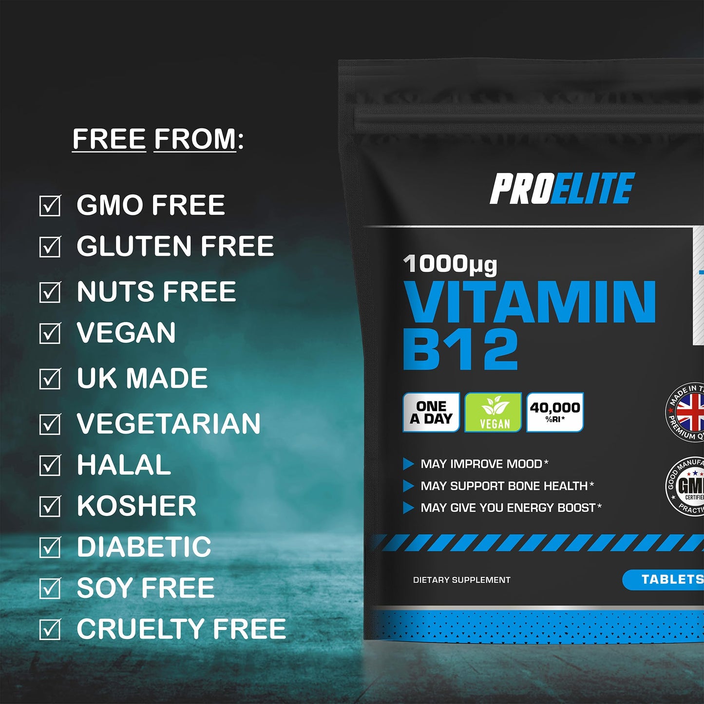 Vitamin B12 Tablets 365 High Strength 1000mcg Vegan B12 Supplement � Pure Methylcobalamin Tablets� Tiredness and Fatigue Tablets � Immunity Supplements Made in UK by PROELITE