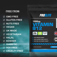 Vitamin B12 Tablets 365 High Strength 1000mcg Vegan B12 Supplement � Pure Methylcobalamin Tablets� Tiredness and Fatigue Tablets � Immunity Supplements Made in UK by PROELITE