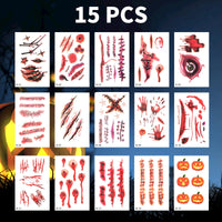 TsuperU Vampire Costumes Accessories Zombie Make Up Temporary Tattoos Halloween Face Stickers Fake Scars and Wounds Makeup, Halloween Costumes for Women Scar Tattoos Party Cosplay