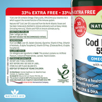 Natures Aid Cod Liver Oil 550mg Softgels – High Strength Omega-3 Fish Oil with Vitamins A, D Plus EPA & DHA – Supports Healthy Immune System Heart Health Brain Vision Joints – Non-GMO – 120 Capsules