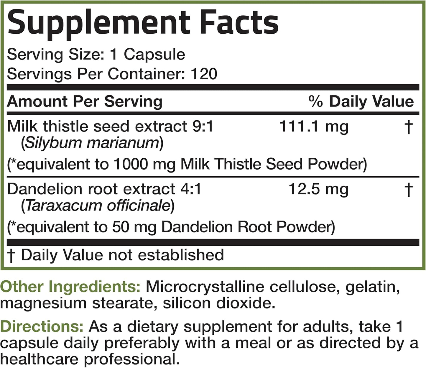 Bronson Milk Thistle Silymarin Marianum & Dandelion Root Liver Health Support, 120 Capsules