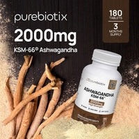 Purebiotix Ashwagandha KSM 66 (Vegan) | Ashwagandha High Strength Tablets (Over 2000mg) | Made in UK | Pure Organic Ashwagandha Root Powder Tablets