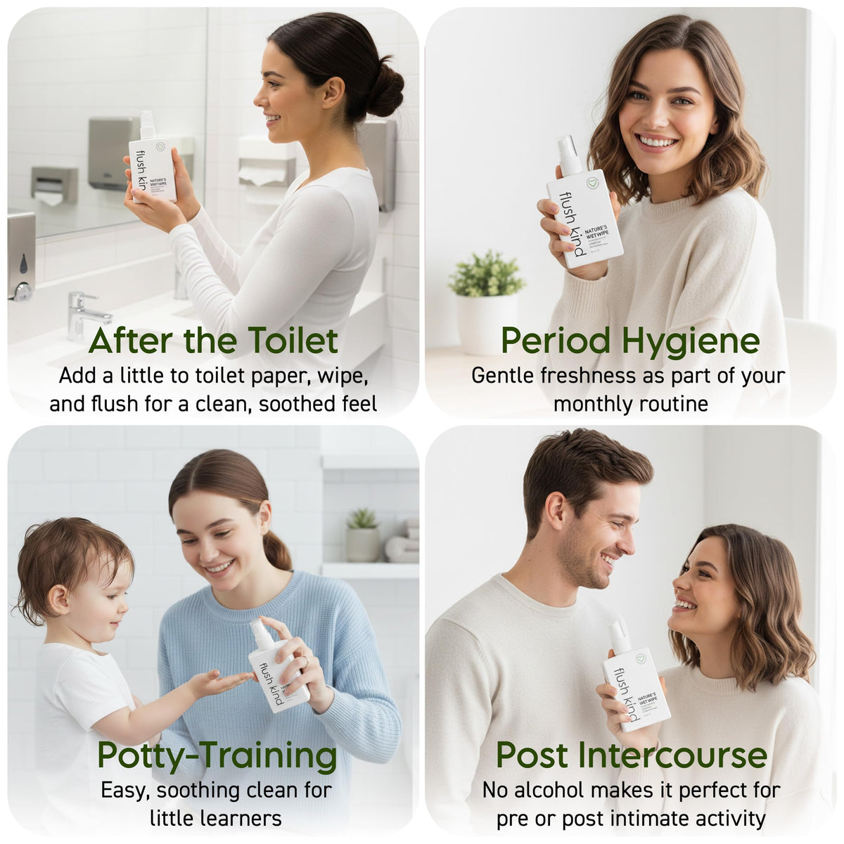 FLUSH KIND KIND TO YOUR SKIN, KIND TO YOUR PLANET Flush Kind® Toilet Wipe Gel Lotion, Eco-Friendly, Flushable Toilet Wipe Alternative, Moist Wipe, Cleansing, Vegan, Cruelty Free 100ml