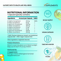 X supplements Natural Vitamin E Complex | 60 Vegan Capsules |100% Natural Ingredients | Advanced Formula | All 8 E Tocopherols & Tocotrienols | No Fillers Or Binders | X Supplements | Supports Immune Health