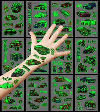 Deen Luminous Racing Car Kids Tattoos, 12 Sheets Glow In The Dark Temporary Tattoos for Boys, Birthday Party Favours