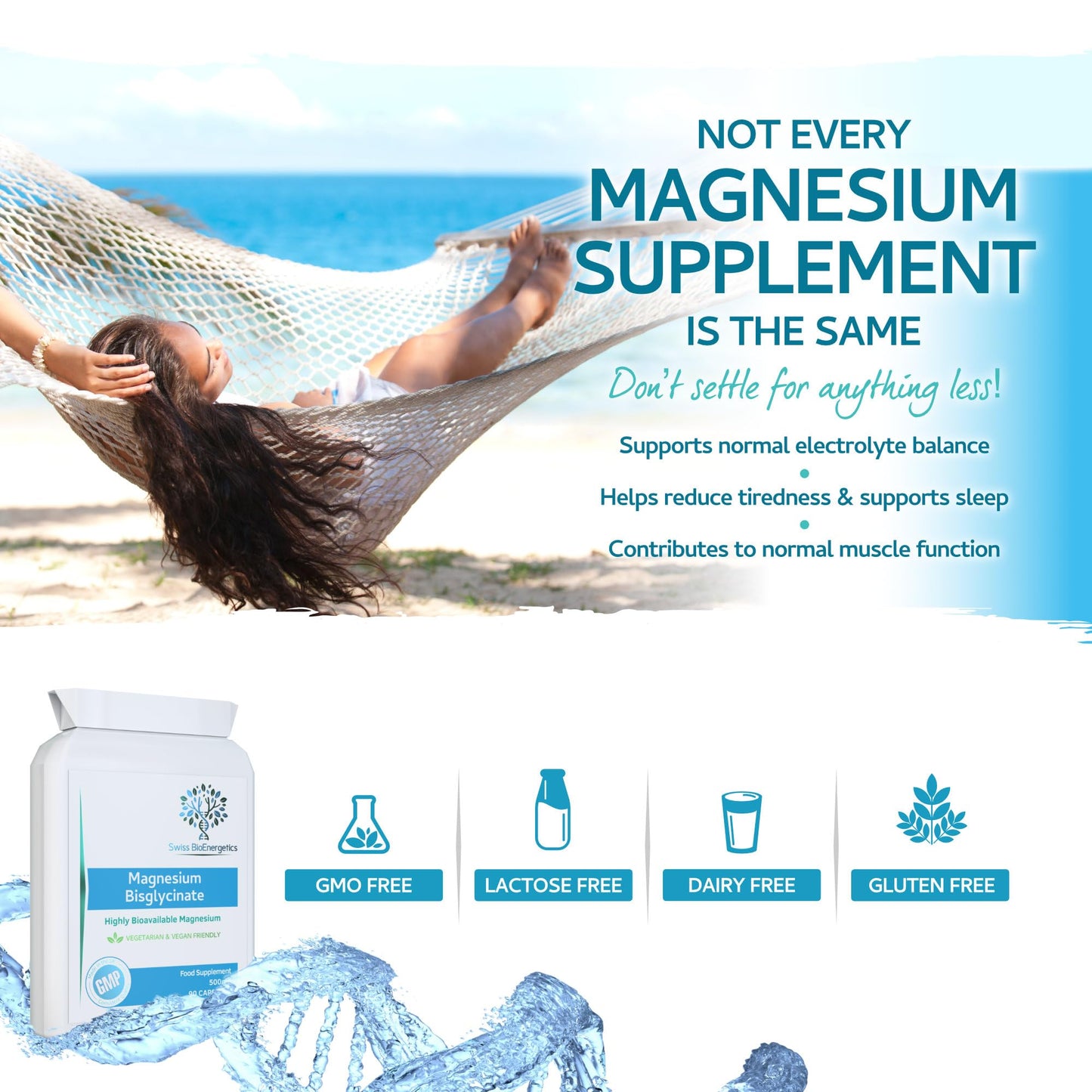 swiss bioenergetics Magnesium Bisglycinate (Glycinate) 500mg - 90 Highly Bioavailable, Maximum Absorption Capsules for Better Sleep, Muscle and Nerve Support Vegan & UK Made