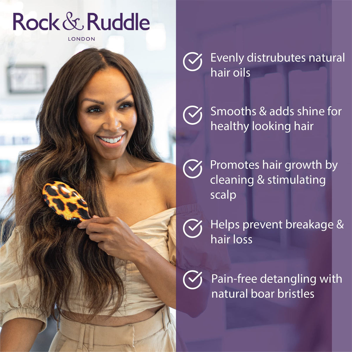 Rock & Ruddle Natural Mixed Boar Bristle Hair Brush for Women and Kids (Small/Travel Size, 17.5cm) - Perfect for Wet or Dry Hair, Detangling Smoothing Blowdrying - Made in UK - Wild Design