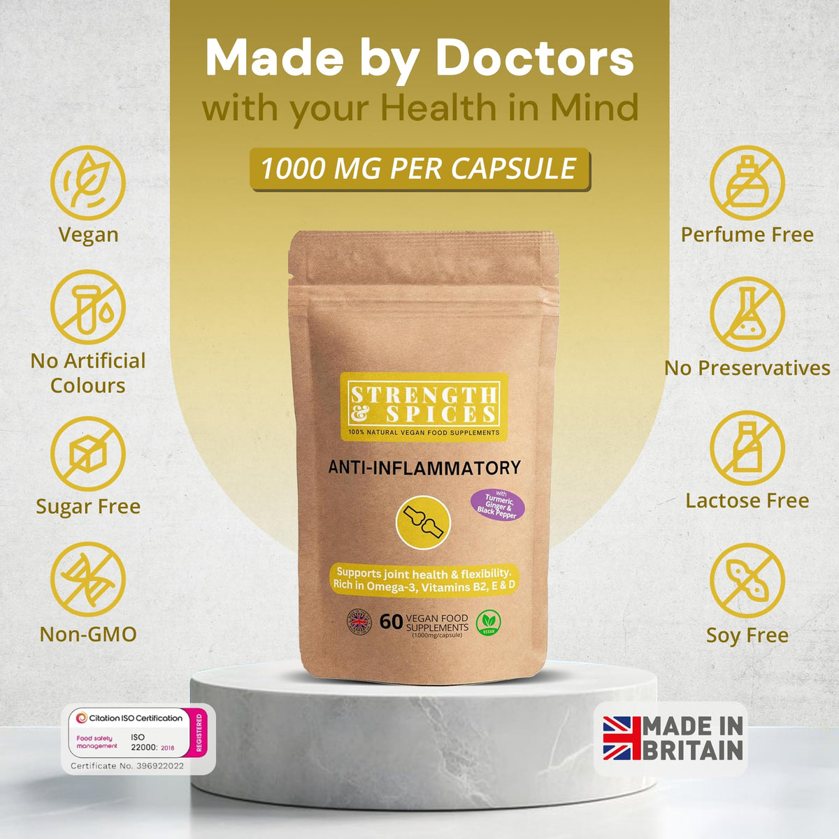 STRENGTH & SPICES100% Natural Vegan Food Supplements Strength & Spices Anti-inflammatory, Muscle and Joint Care Supplements for Mobility and Recovery, Turmeric Capsules with 28 Powerful Ingredients, Vegan and All-Natural, 1000mg, 60 Capsules, Refill