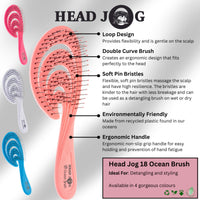 Head Jog 18 Ocean Hair Brush. Eco Friendly Vent Paddle Brushes With Flexible Soft Bristles, Detangling Wet Or Dry Hair. Gentle Brushing & Detangling Brush For Curly & Wavy Hair (Aqua)