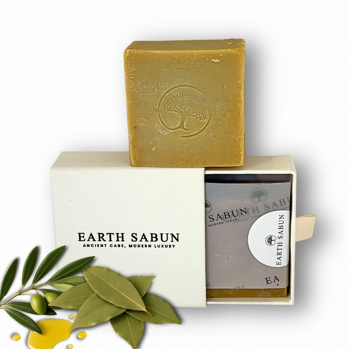 Earth Sabun Daphne Olive Oil Soap Bar – 40% Laurel Oil, 100% Natural Handmade Turkish Laurel Soap – Cold-Pressed Vegan Cleanser for Face, Body & Hair – 90g