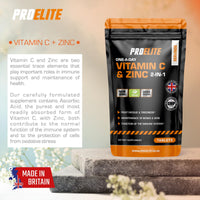 Vitamin C and Zinc 360 Tablets Vegan - Ascorbic Acid with Added Zinc - Maintenance of Normal Immune System - High Strength Vitamin C & zinc Capsule & Powder Alternative by PROELITE