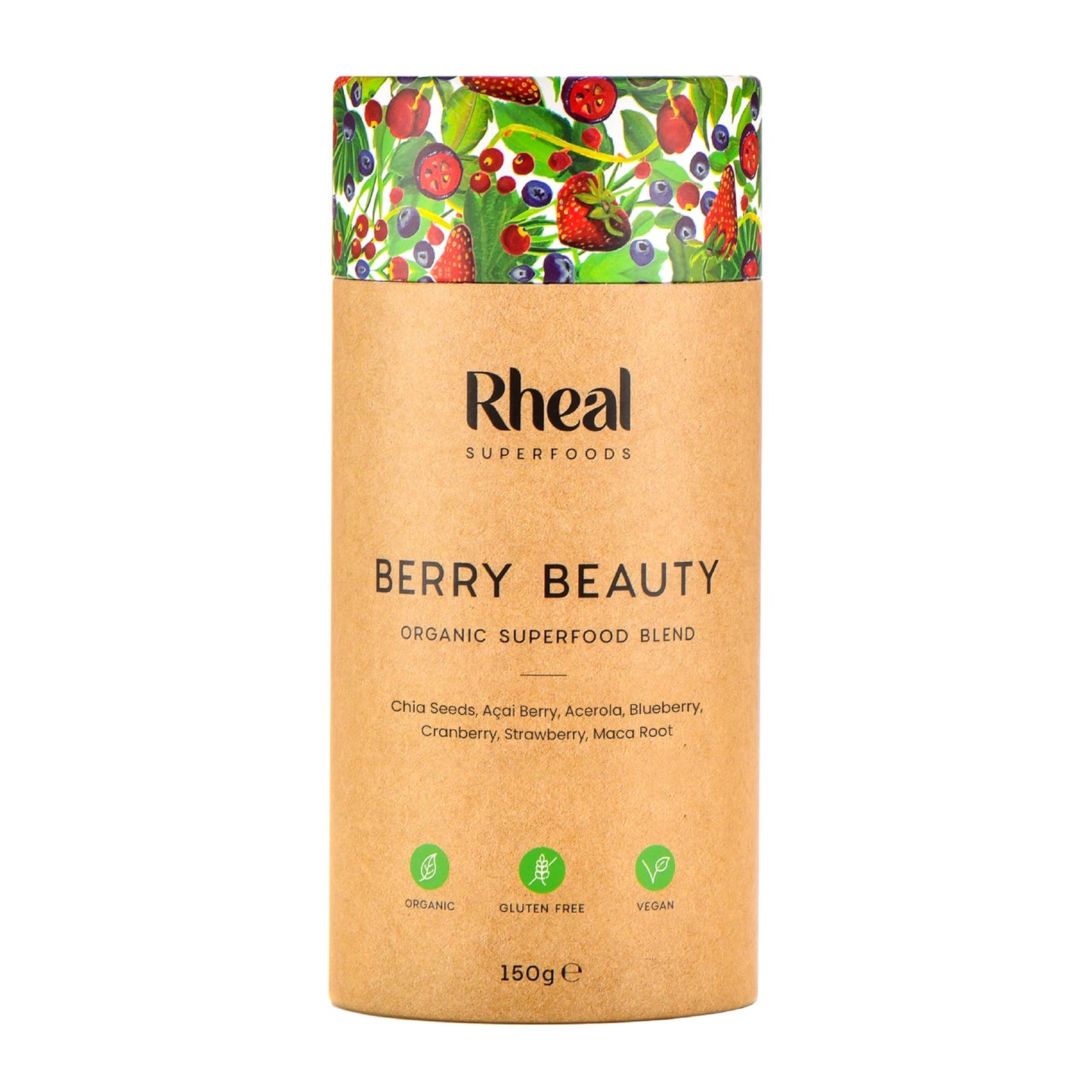 Rheal Berry Beauty 150g | 30 Servings | Nutritious Superfood Blend with Açai Berry & Acerola | Contains Your Daily Serving of Vitamin C | 100% Organic & Gluten Free | Plant Based | Certified B Corp
