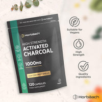 Horbäach Activated Charcoal Capsules | High Strength 1000mg | Supplement from Natural Coconut | 120 Vegan Tablets | by Horbaach