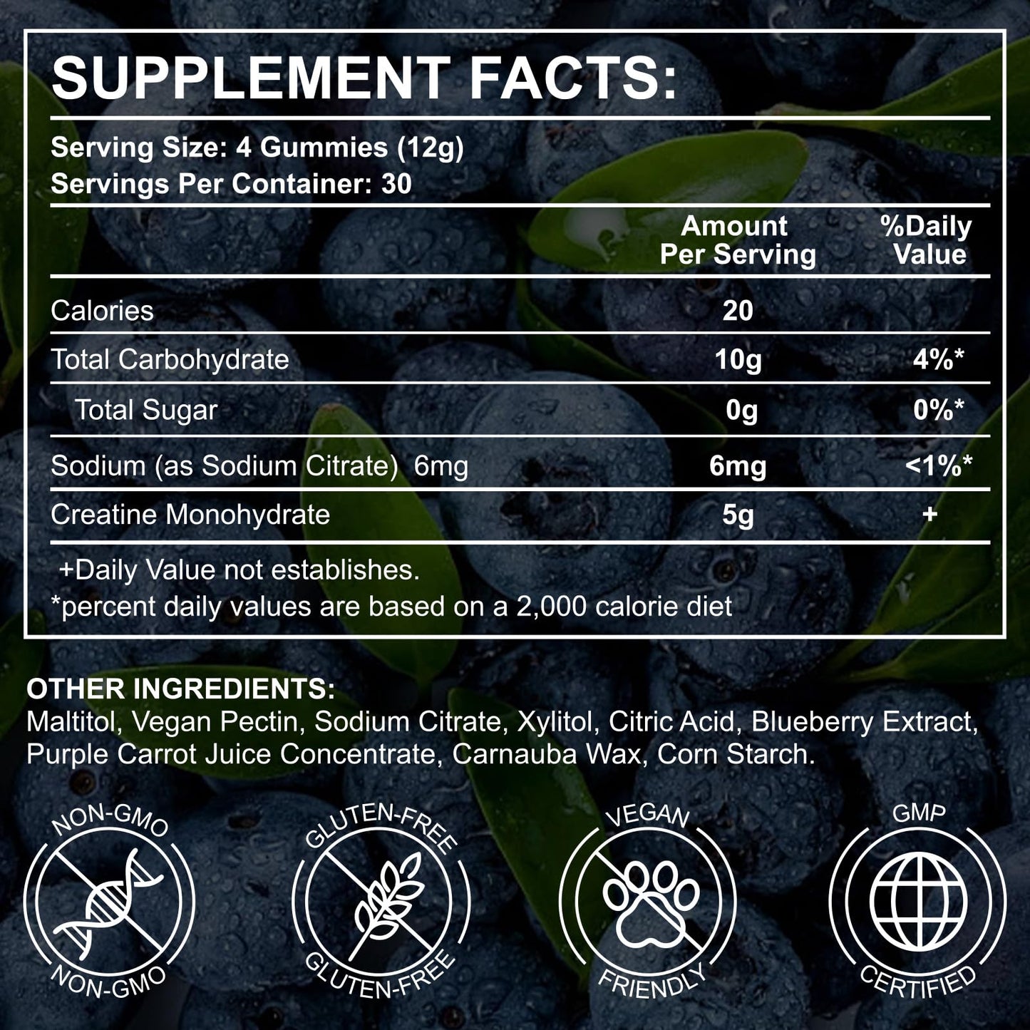 XAYGHE Creatine Gummies - Max 5000mg Creatine Monohydrate Gummies for Men and Women, 120 Chewable Vegan Gummies, Blueberry Flavour- 2 Months Supply, Suger Free